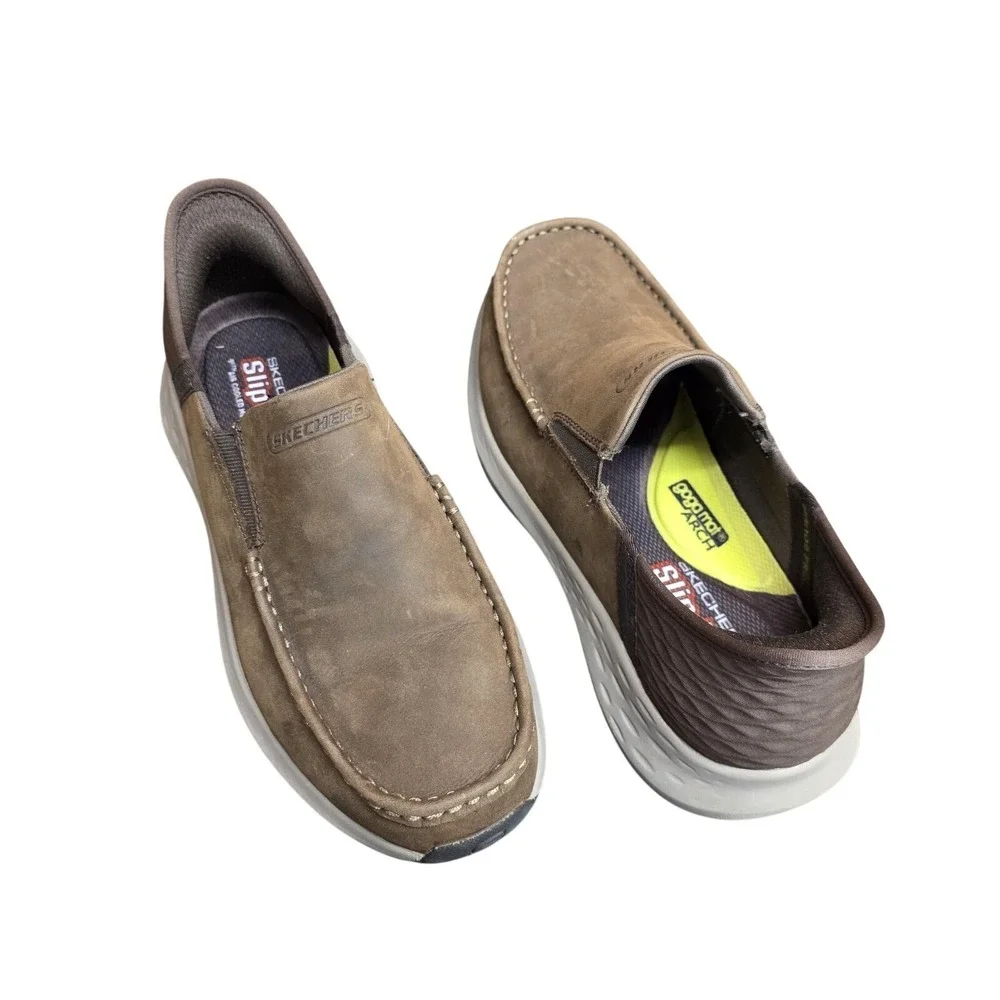 Skechers Slip-ins Shoes Mens Size 8 Brown Leather Slip On Casual Comfort 204866